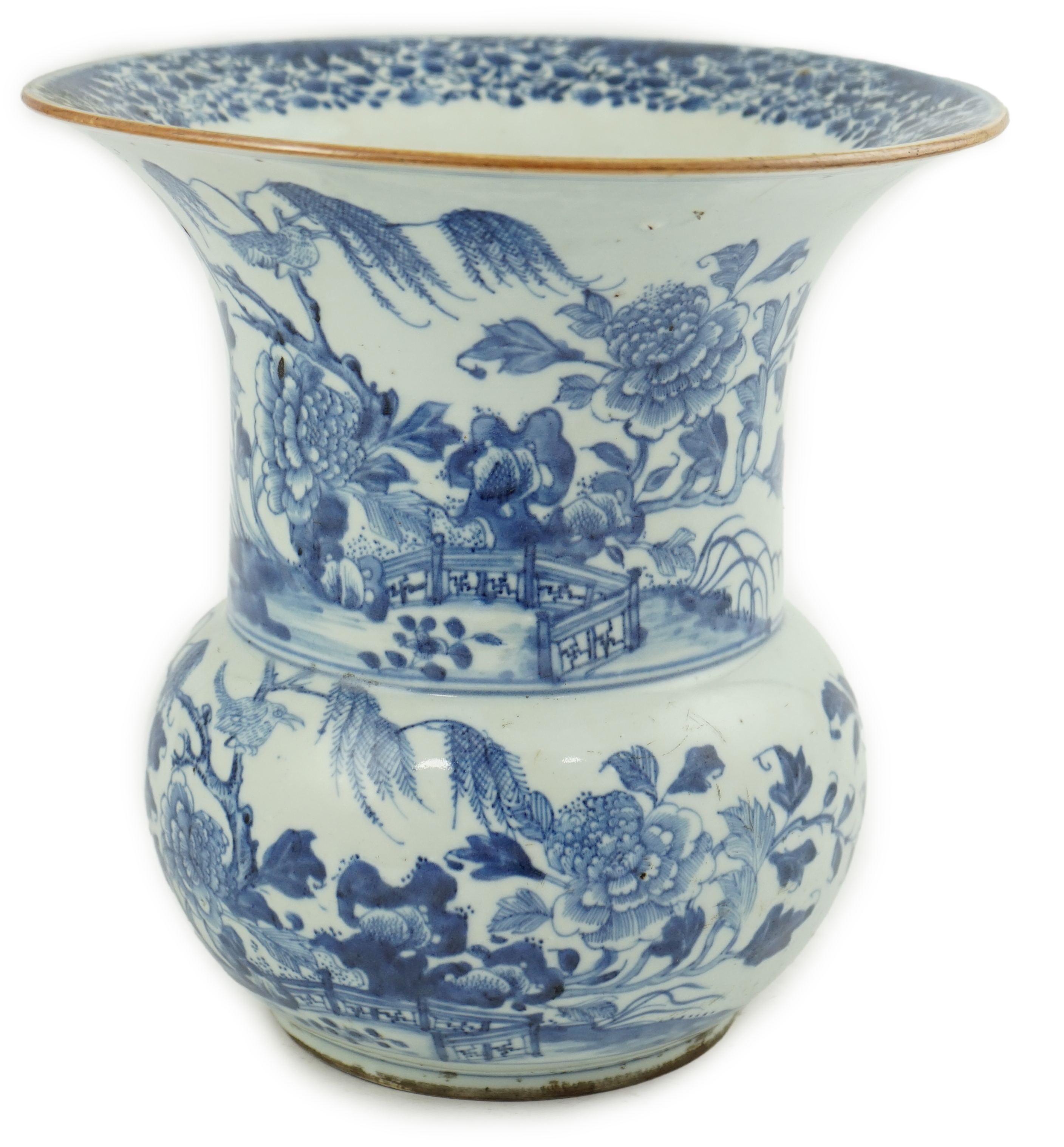 A large Chinese blue and white spittoon, zhadou, Yongzheng/Qianlong period